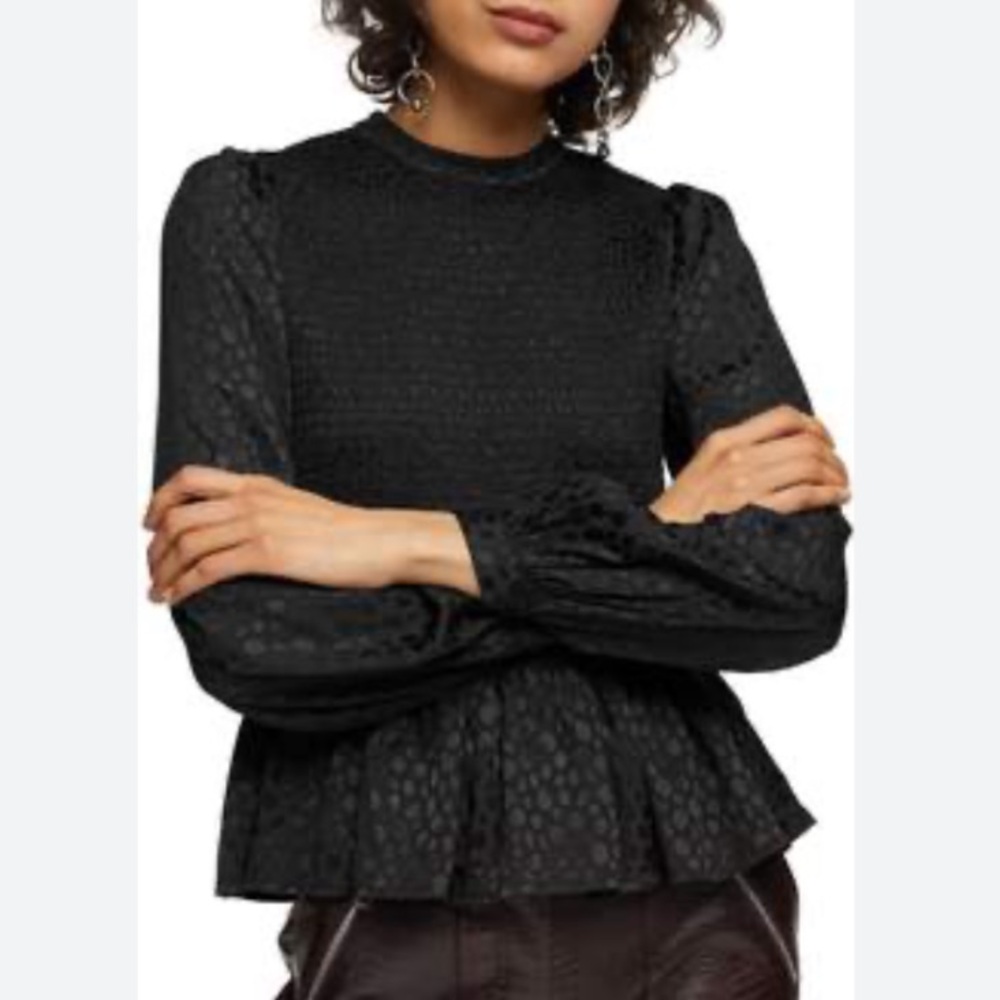 Topshop Black Textured Peplum Blouse - Size 12